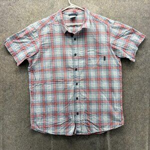Columbia Shirt Mens XL Blue Plaid Short Sleeve Button Front Casual Cotton